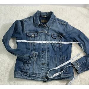 Levi's Denim Trucker Jacket Womens Large Blue Classic Button Front Distressed